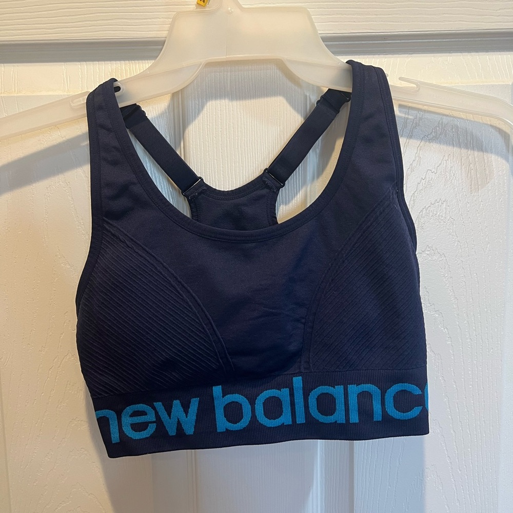 New Balance Navy Blue Sports Bra with Teal Logo Band